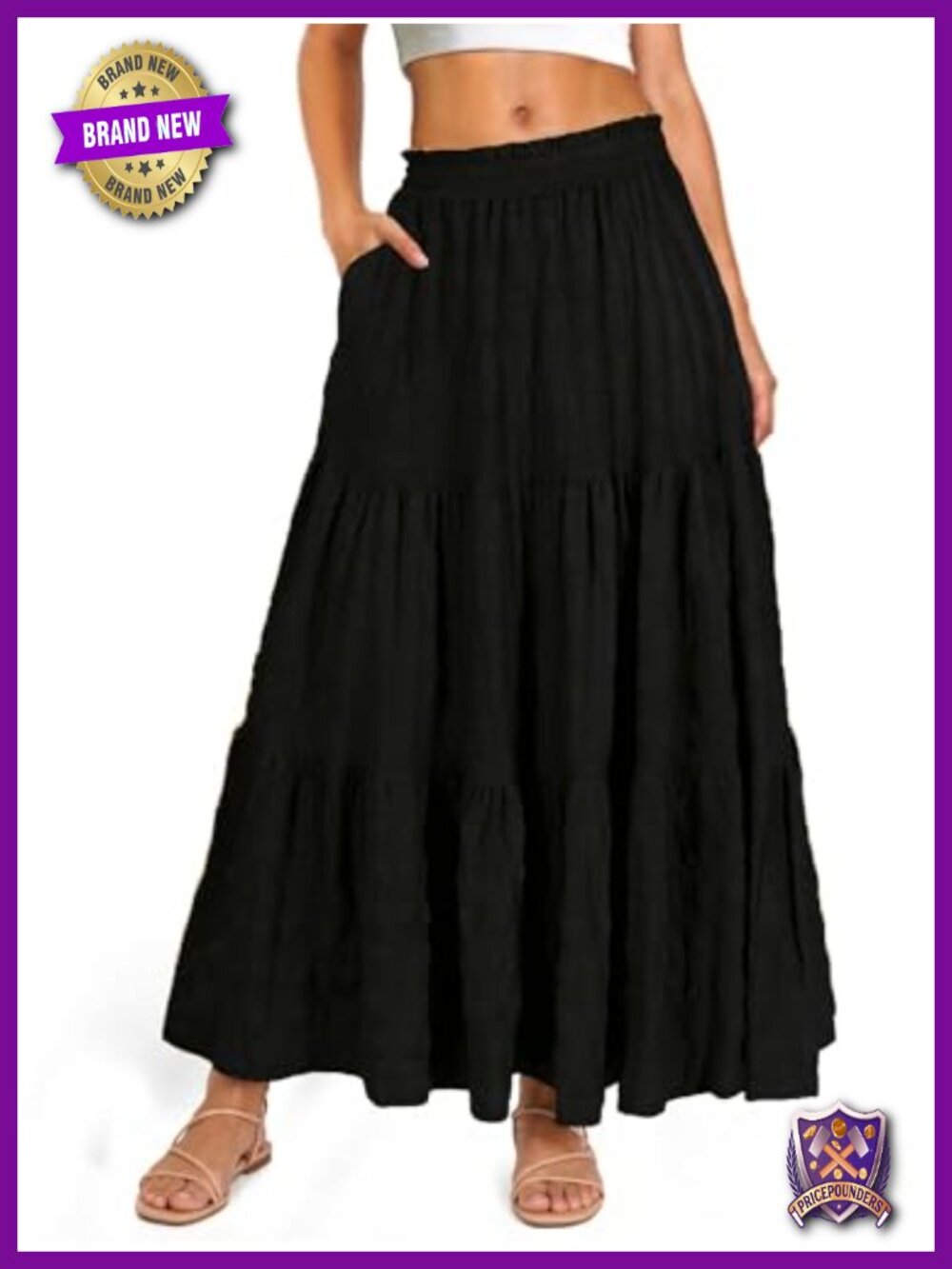 Boho Maxi Skirt Elastic High Waist A-Line Flowy Ruffle Tiered Beach Long Skirt